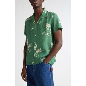 Bode Football Jacquard Linen Button-Up Men's Shirt Graphic Print L New 282497